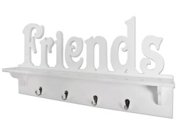 Nástěnná police s věšáky Friends, bílá