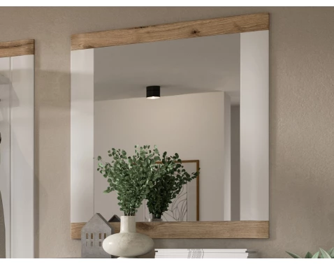 Nástěnné zrcadlo v rámu Laredo 73x82 cm, bílé/dub nox