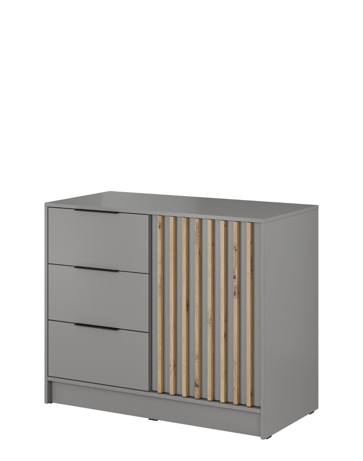 Nelly 2D komoda s lištami, dub artisan, šedá