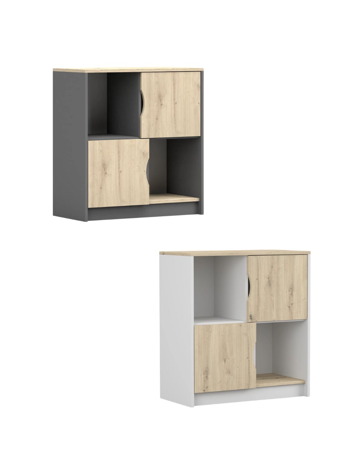 Nízká knihovna Joy – 2 skříňky + 2 otevřené police