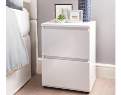 Noční stolek se 2 šuplíky Lina, leskle bílý