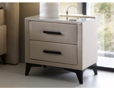 Noční stolek se 2 zásuvkami Joy, světle béžová látka