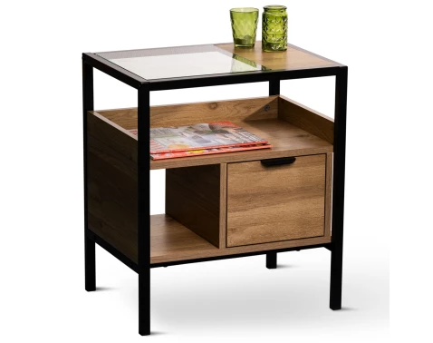 Odkládací/noční stolek se zásuvkou Mandurah, kov/dub