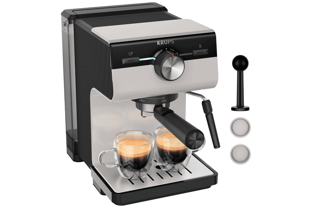 Pákový kávovar KRUPS Authentic XP381B10 Světle šedý/Černý