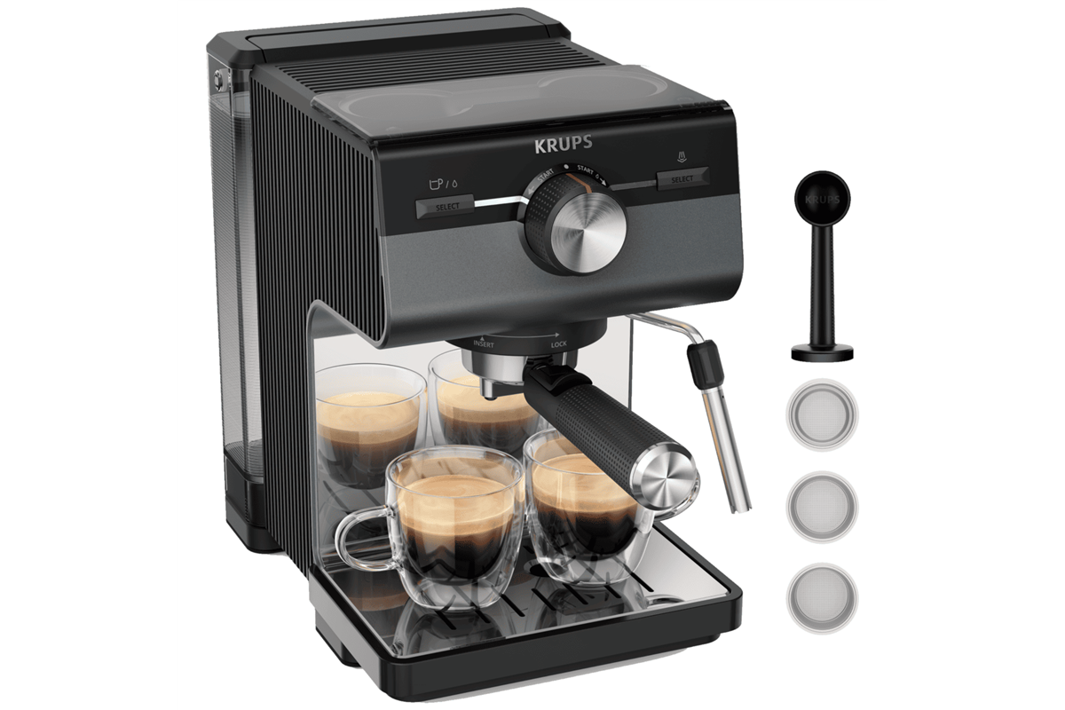 Pákový kávovar KRUPS Authentic+ XP384G10 Tmavě šedý/Černý