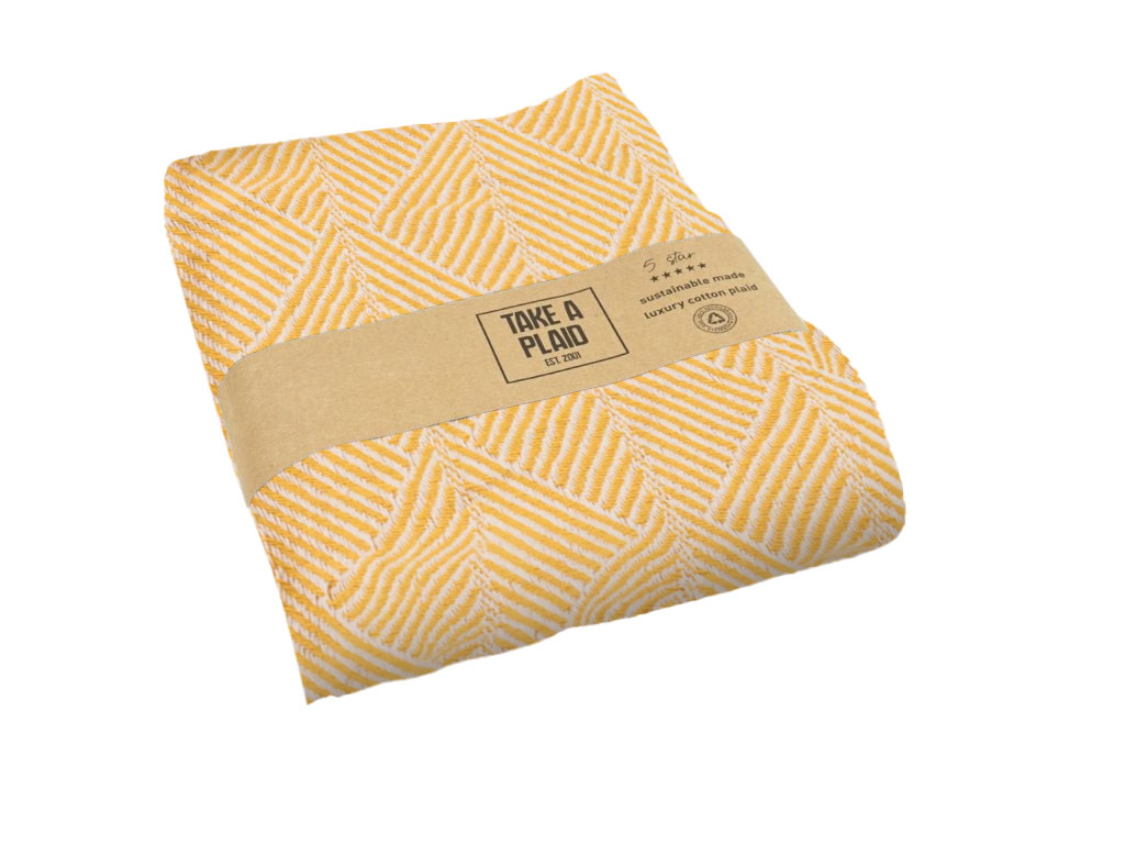 Pléd z recyklované bavlny TAKE A PLAID 125x150 cm, žlutý
