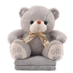 Plyšový MEDVÍDEK s dětskou dekou uvnitř šedý