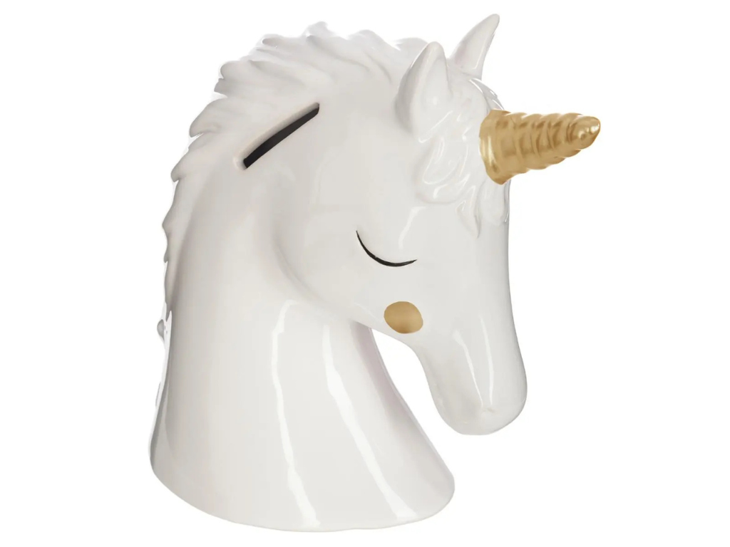 Pokladnička GOLDEN UNICORN 15,5 cm, bílá
