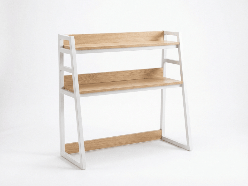 Police na stůl VERTEX 90x95 cm, bílá / dekor dub