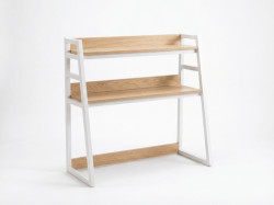 Police na stůl VERTEX 90x95 cm, bílá / dekor dub