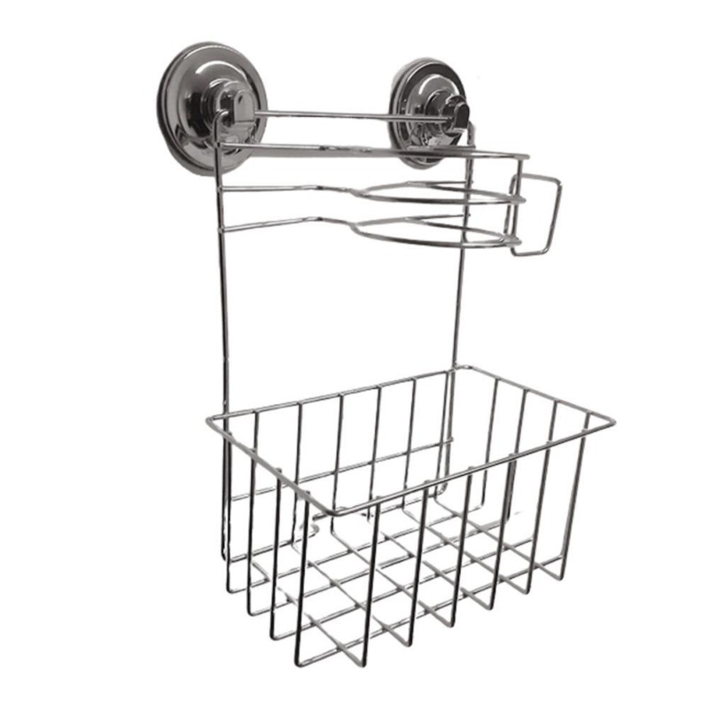 Polička do koupelny s držákem na fén WALLPO 33x24,5 cm, stříbrná