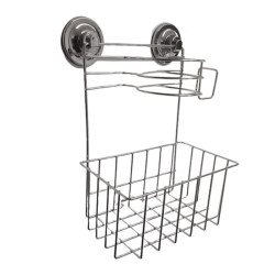 Polička do koupelny s držákem na fén WALLPO 33x24,5 cm, stříbrná