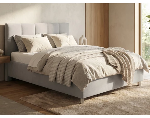 Postel Glory 140x200 cm, světle šedá látka, s matrací