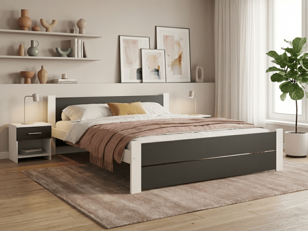 Postel IKAROS DOUBLE 120 x 200 cm, antracit/bílá Matrace: Bez matrace, Rošt: Bez roštu