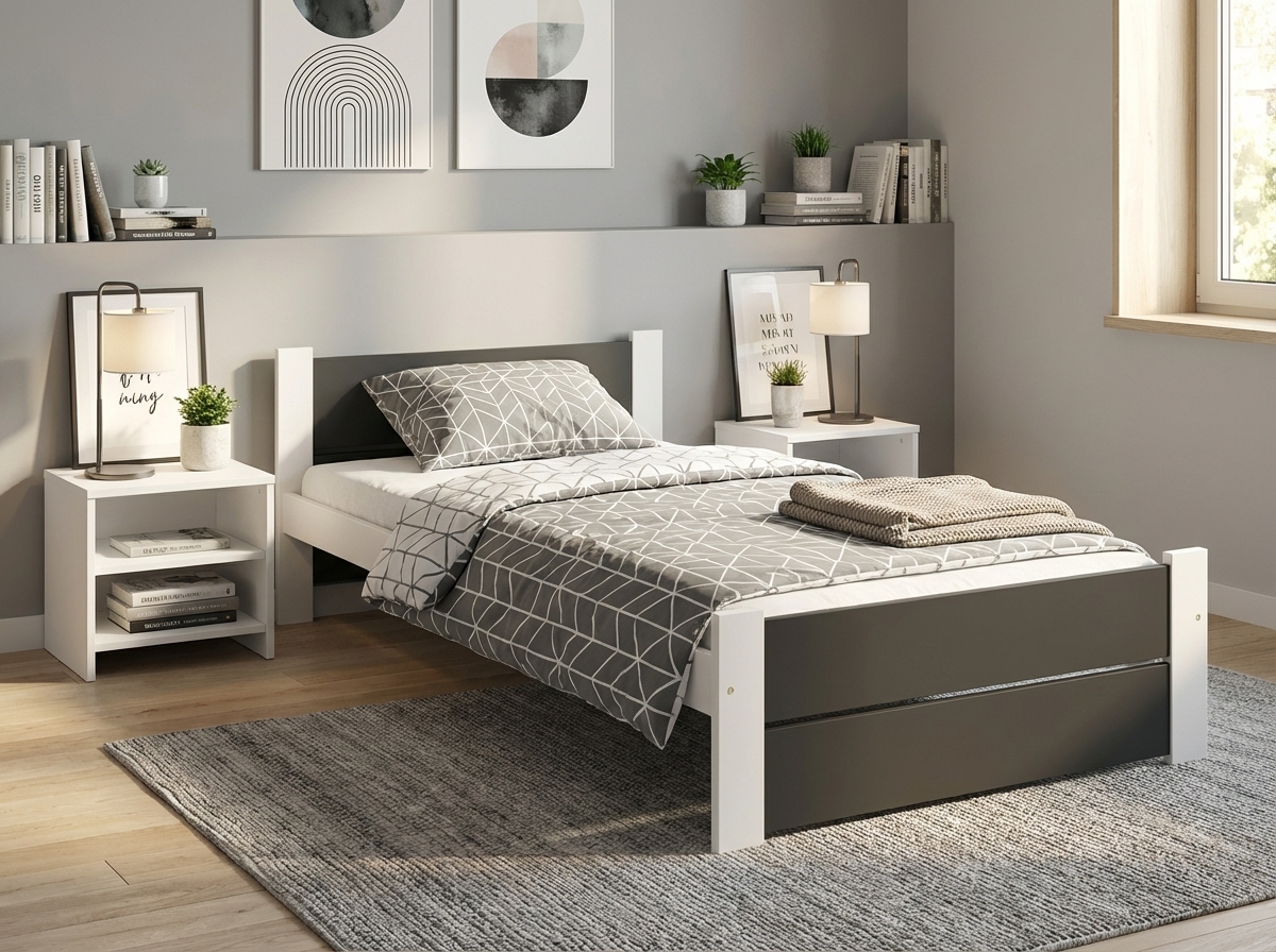 Postel IKAROS DOUBLE 80 x 200 cm, antracit/bílá Matrace: Bez matrace, Rošt: Bez roštu
