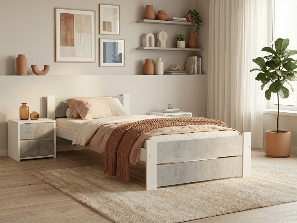 Postel IKAROS DOUBLE 90 x 200 cm, beton/bílá Matrace: Bez matrace, Rošt: Bez roštu