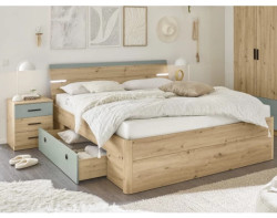 Postel s nočními stolky Savina 180x200 cm, dub artisan/šalvějová, s osvětlením