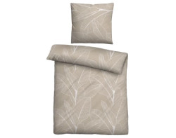 Povlečení linon Fano, motiv listy, hnědá