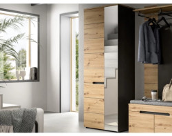 Předsíňová skříň se zrcadlem Cano, 65 cm, šedá/dub artisan