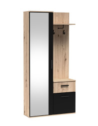 Předsíňová stěna se zrcadlem a botníkem Lux 97 cm - dub artisan/černá