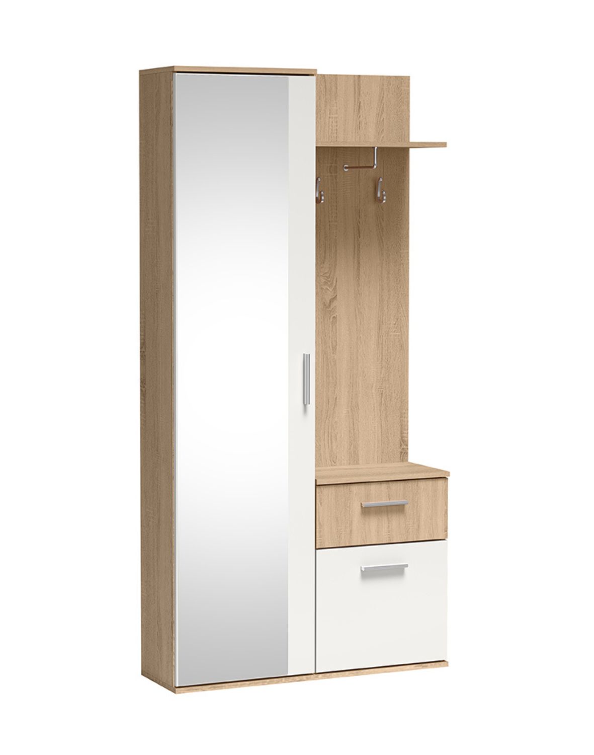 Předsíňová stěna se zrcadlem a botníkem Lux 97 cm - dub sonoma/bílá