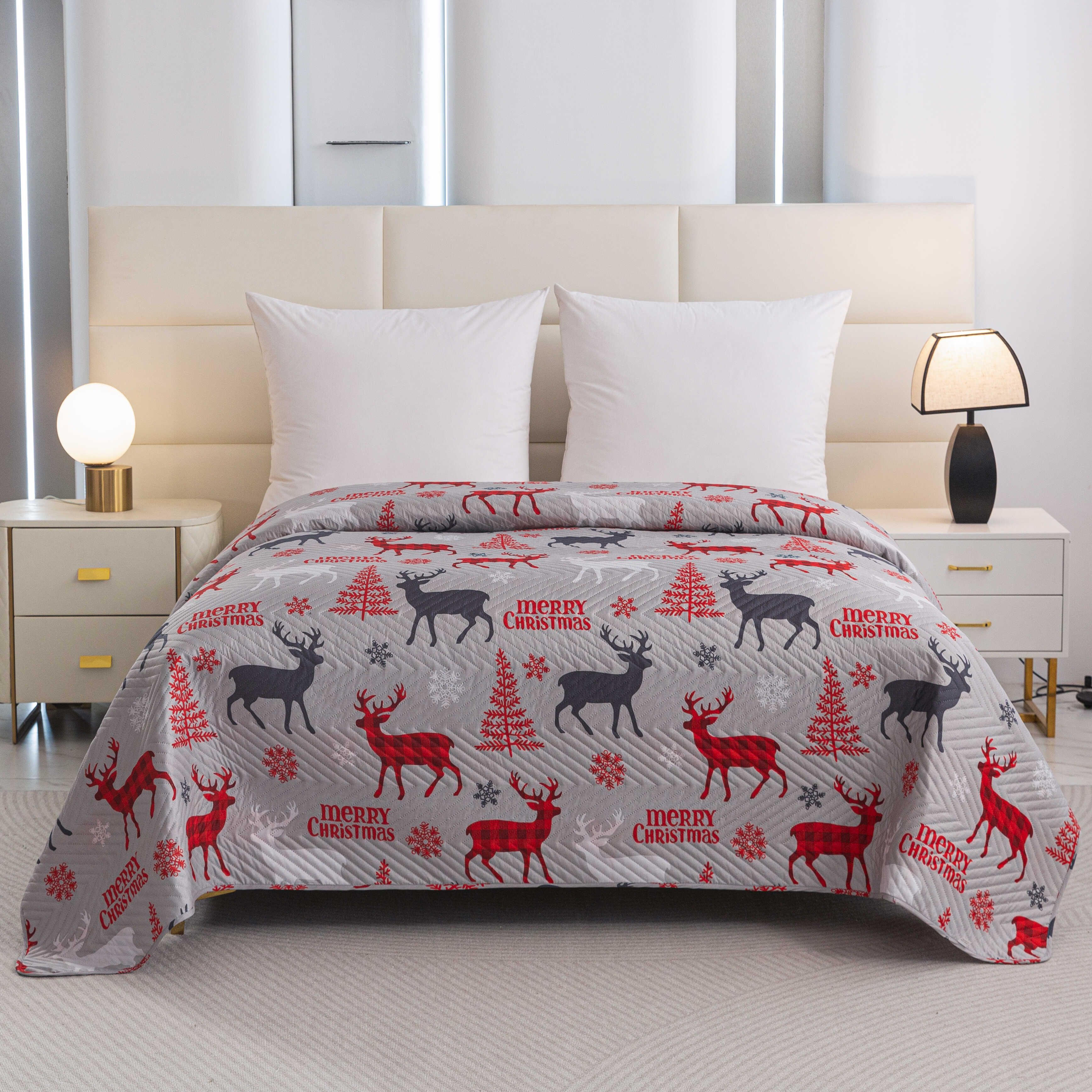 Přehoz na postel SOBI A STROMKY šedý Rozměr: 170 x 210 cm