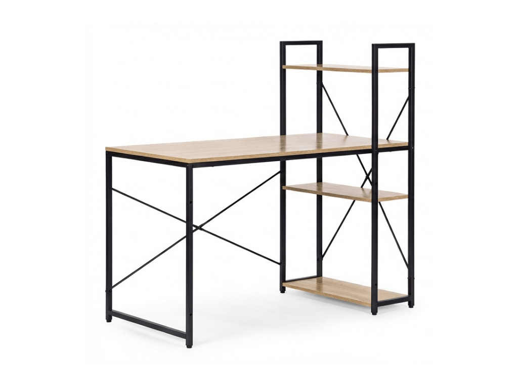 Psací stůl s regálem LOFTY 120x60 cm, černý / dekor dub