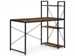 Psací stůl s regálem LOFTY 120x60 cm, černý / rustikálně hnědý