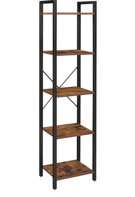 Regál TAYLOR hnědý s černou konstrukcí, 5 polic
