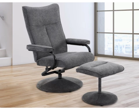 Relaxační křeslo s taburetem Alfa, kouřově šedá látka