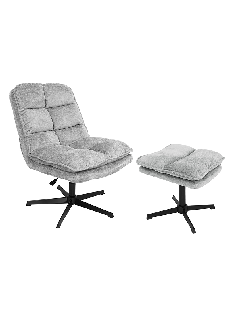 Relaxační otočné křeslo KATANIA s podnožkou, světle šedé