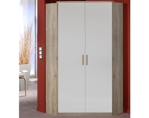 Rohová šatní skříň Cariba, dub san remo/bílá