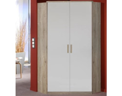 Rohová šatní skříň Cariba, dub san remo/bílá