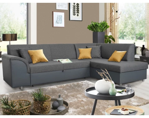 Rohová sedací souprava Bernett, šedá ekokůže/šedá látka, pravý roh