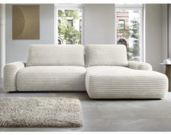 Rohová sedačka Cord, smetanově bílá strukturovaná látka, pravý roh