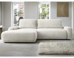 Rohová sedačka Cord, smetanově bílá strukturovaná látka, levý roh