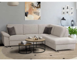 Rohová sedačka Rava, šedo-béžová látka, s rozkladem