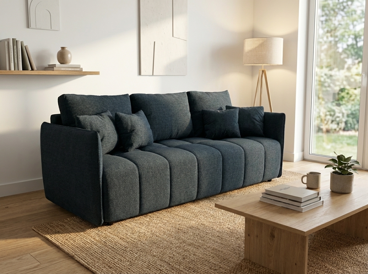 Rozkládací 3místná pohovka VELORA 215x103 cm, tmavě modrá