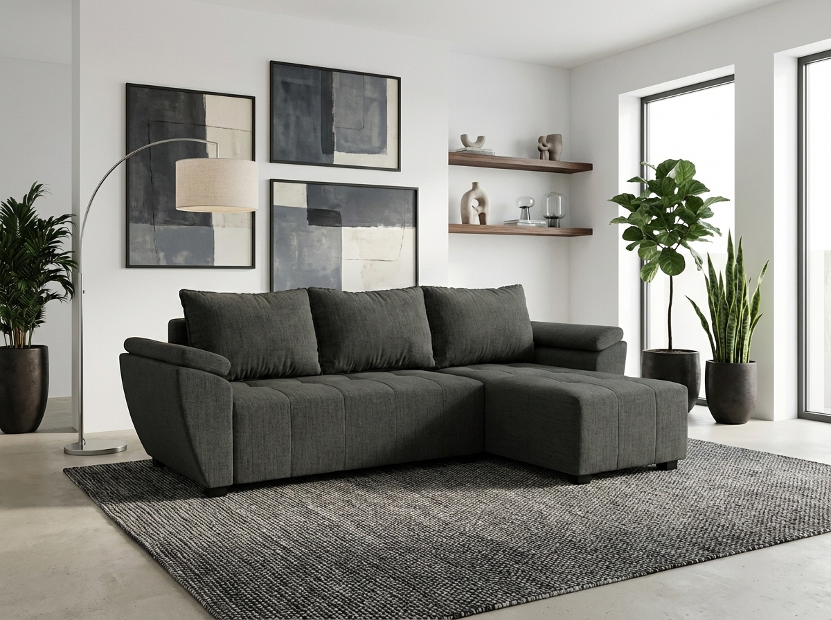 Rozkládací oboustranná sedací souprava do L LIVARO 251x140 cm, tmavě šedá