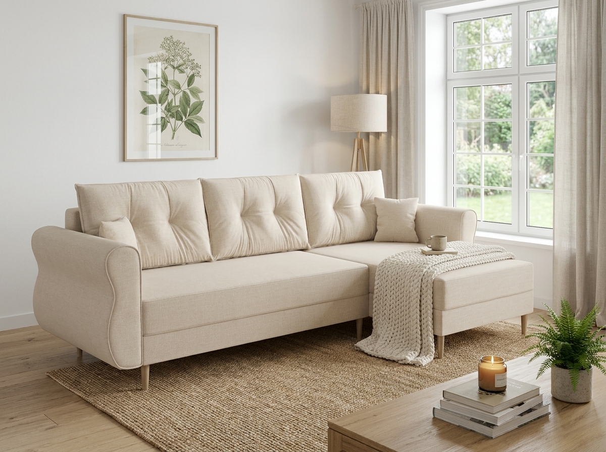 Rozkládací oboustranná sedací souprava do L SILVIANO 230x140 cm, krémová