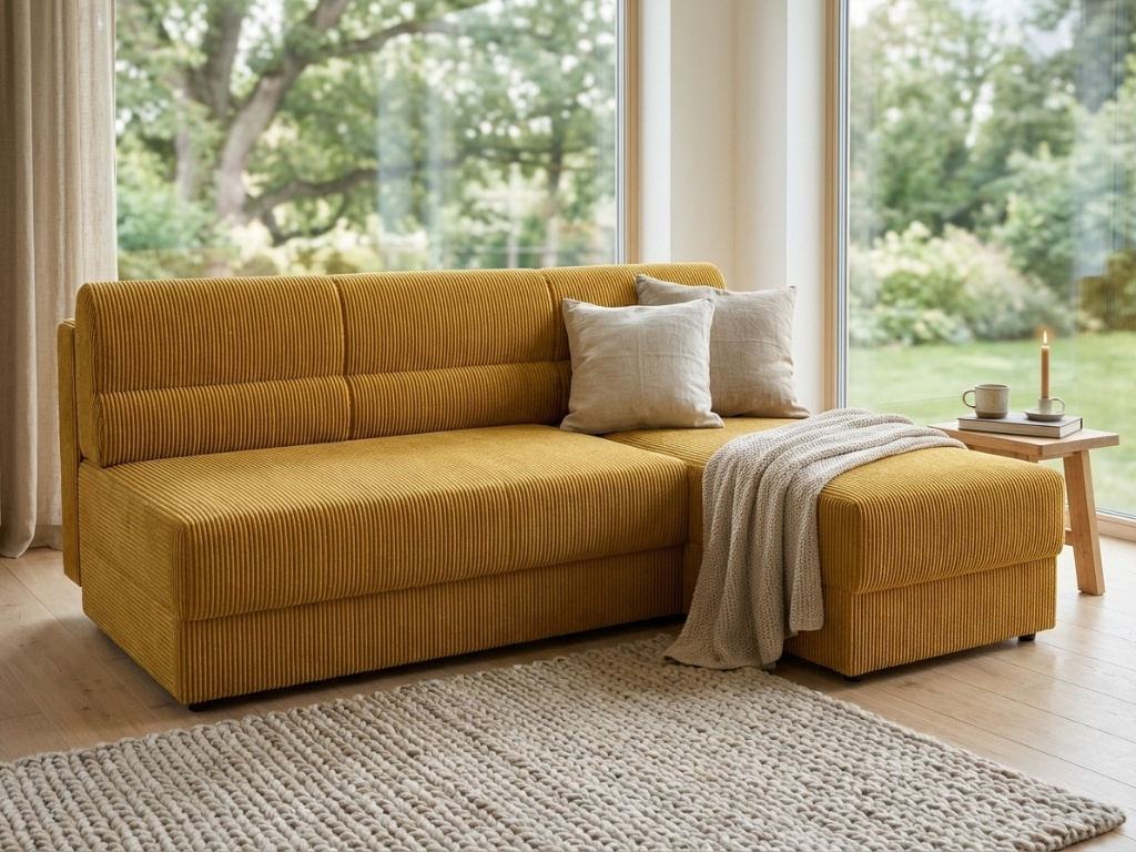 Rozkládací oboustranná sedací souprava do L TAVERO 201x140 cm, hořčicová