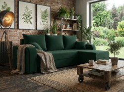 Rozkládací oboustranná sedací souprava do L VALERIO 238x140 cm, tmavě zelená + 2 polštářky ZDARMA