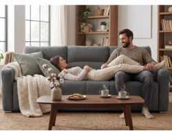 Rozkládací pohovka na trvalé spaní Ischia, středně šedá látka