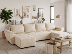 Rozkládací sedací souprava do U LIVARO 305x140 cm, krémová