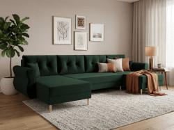Rozkládací sedací souprava do U SILVIANO 300x140 cm, tmavě zelená + 2 polštářky ZDARMA