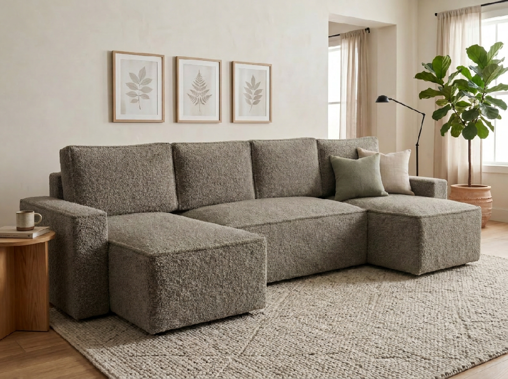 Rozkládací sedací souprava do U SMART BOUCLE 303x143 cm, šedohnědá