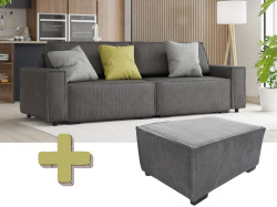 Rozkládací trojmístná pohovka a taburet SMART SET, tmavě šedá