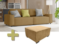 Rozkládací trojmístná pohovka s taburetem SMART SET, hořčicová