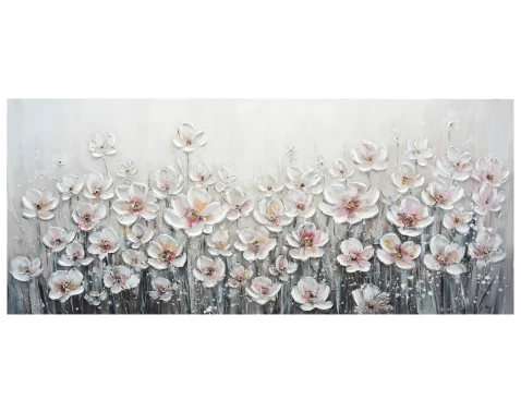 Ručně malovaný obraz Bílé květiny 140x60 cm, olejomalba
