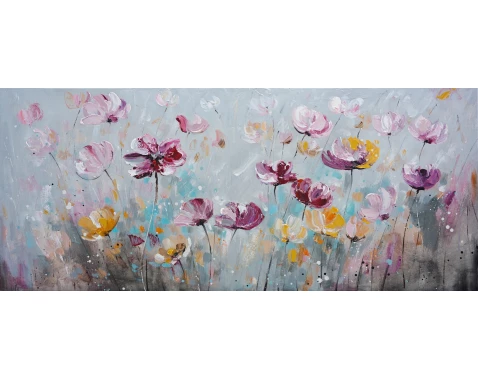 Ručně malovaný obraz Květinová louka 140x60 cm, olejomalba